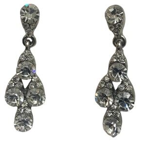 Earrings Silver Tone Faux Diamond Teardrops